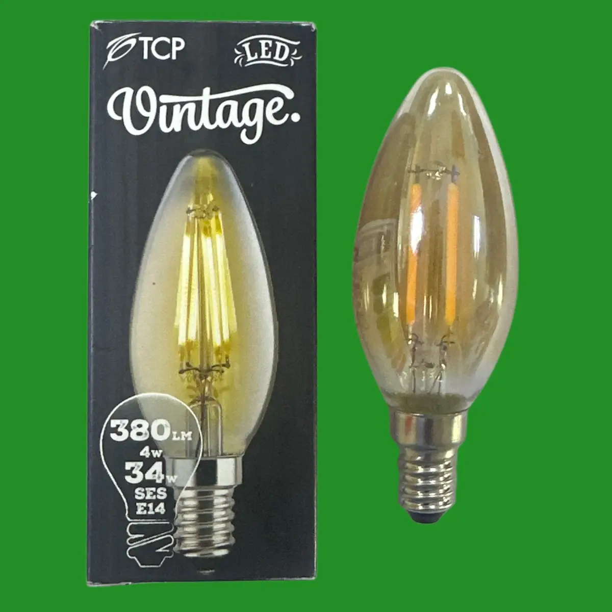 2x 4W (=34W) TCP Vintage 2400K Amber LED Filament Candle Light Bulbs E14 SES