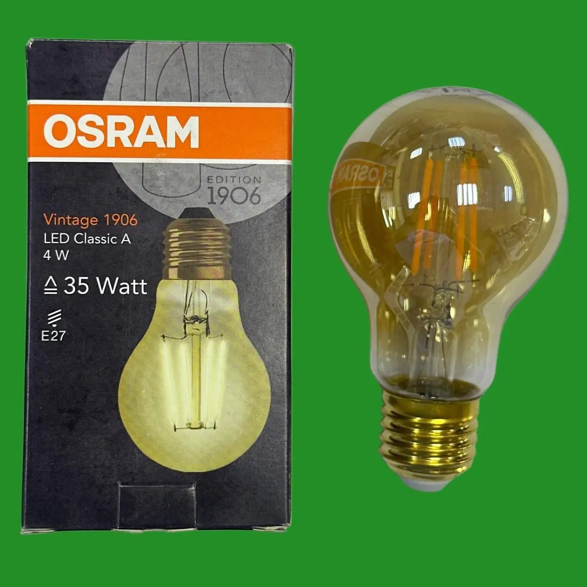 4W OSRAM Vintage 1906 LED Filament Gold 2400K GLS Light Bulb ES E27 Edison Screw