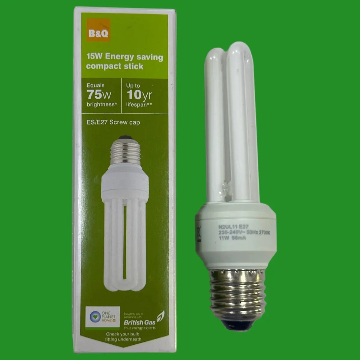 1x 15W (=75W) B&amp;Q Stick CFL Light Bulb Edison Screw Low Energy E27 ES 2700K