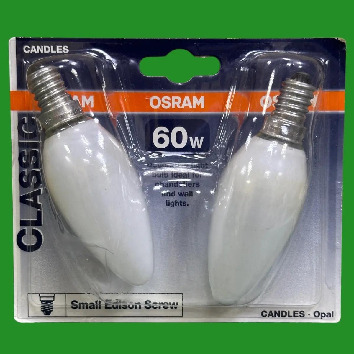 2x 60W Osram Dimmable Opal Candle Incandescent Light Bulbs SES E14 Small Screw