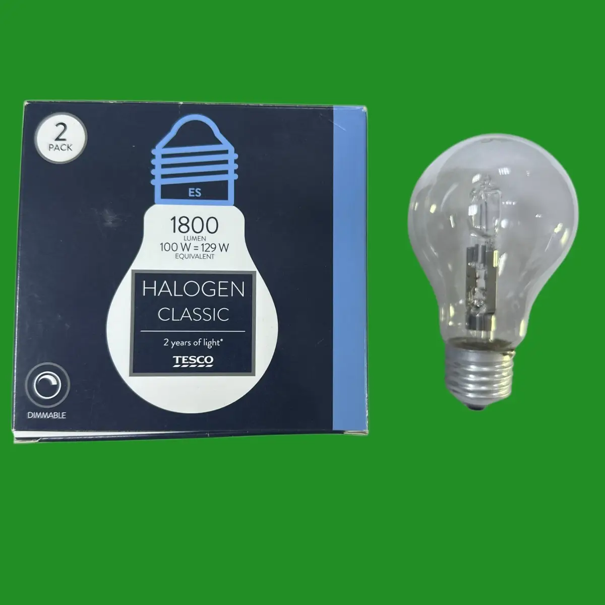 1x 100W (=129W) Tesco Clear Dimmable Halogen A60 GLS Light Bulbs ES E27 Screw