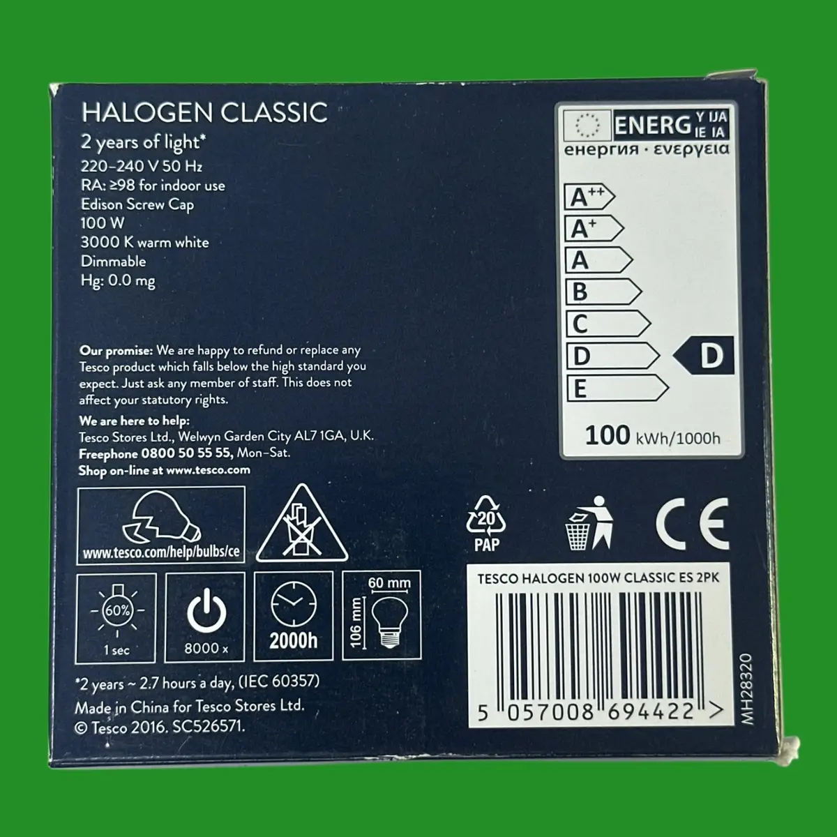 1x 100W (=129W) Tesco Clear Dimmable Halogen A60 GLS Light Bulbs ES E27 Screw - image 4 | Free standard UK delivery included | Discount Quality Products