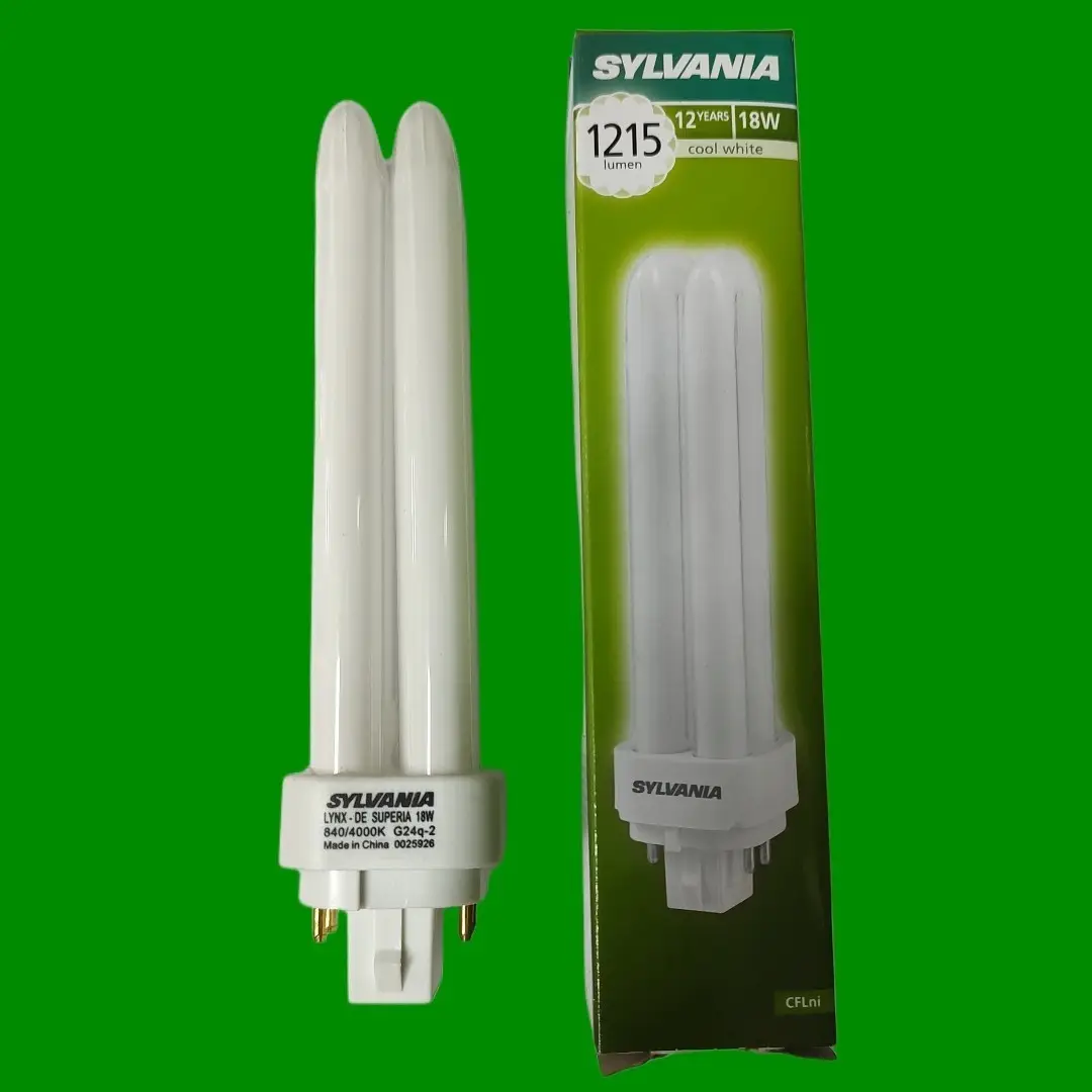 2x 18W Sylvania Dimmable G24q-2, 4 pin 4000K Low Energy PLC Light Bulb Lamp