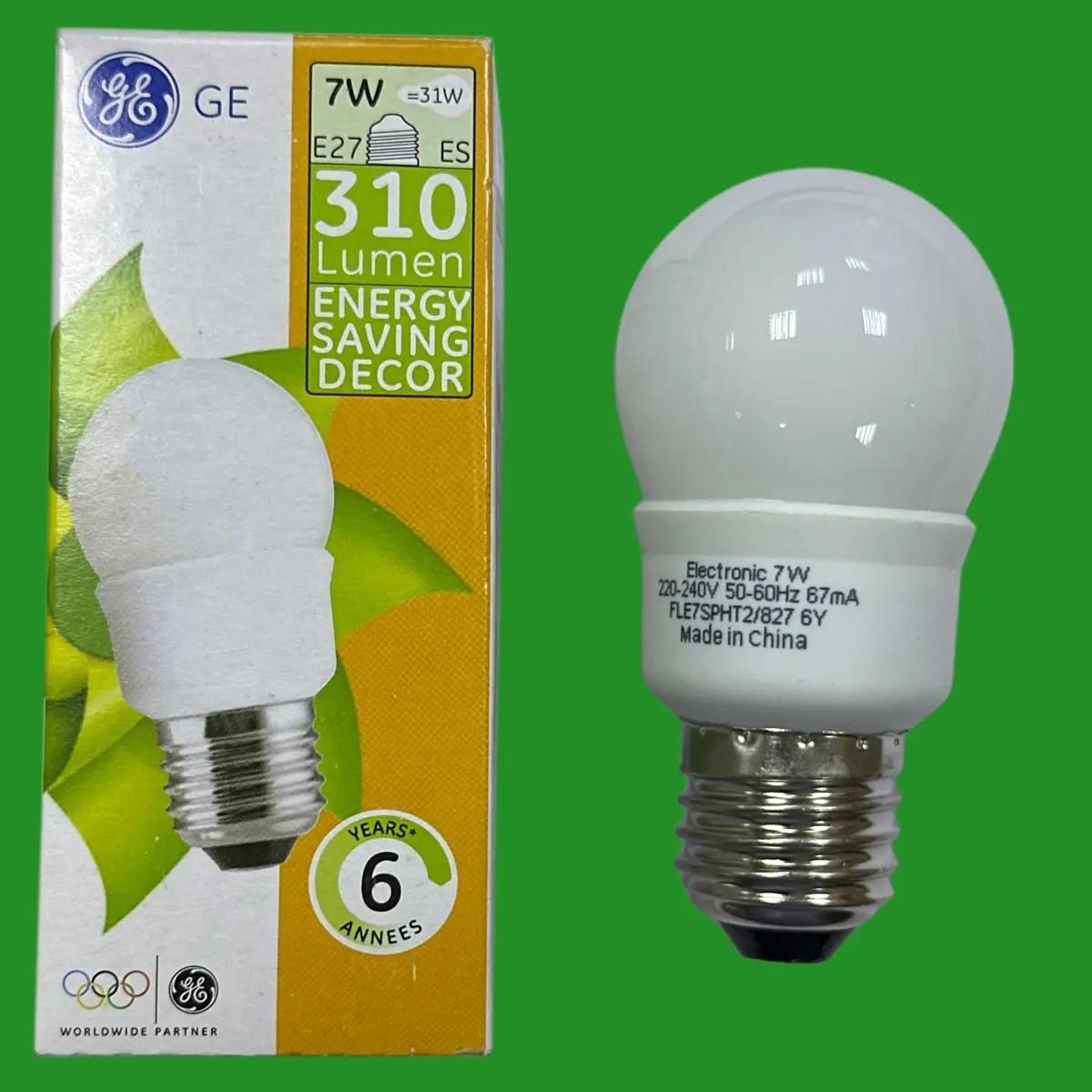 1x 7W (=32W) GE Round Golf Globe CFL Light Bulb Low Energy ES E27 Edison Screw