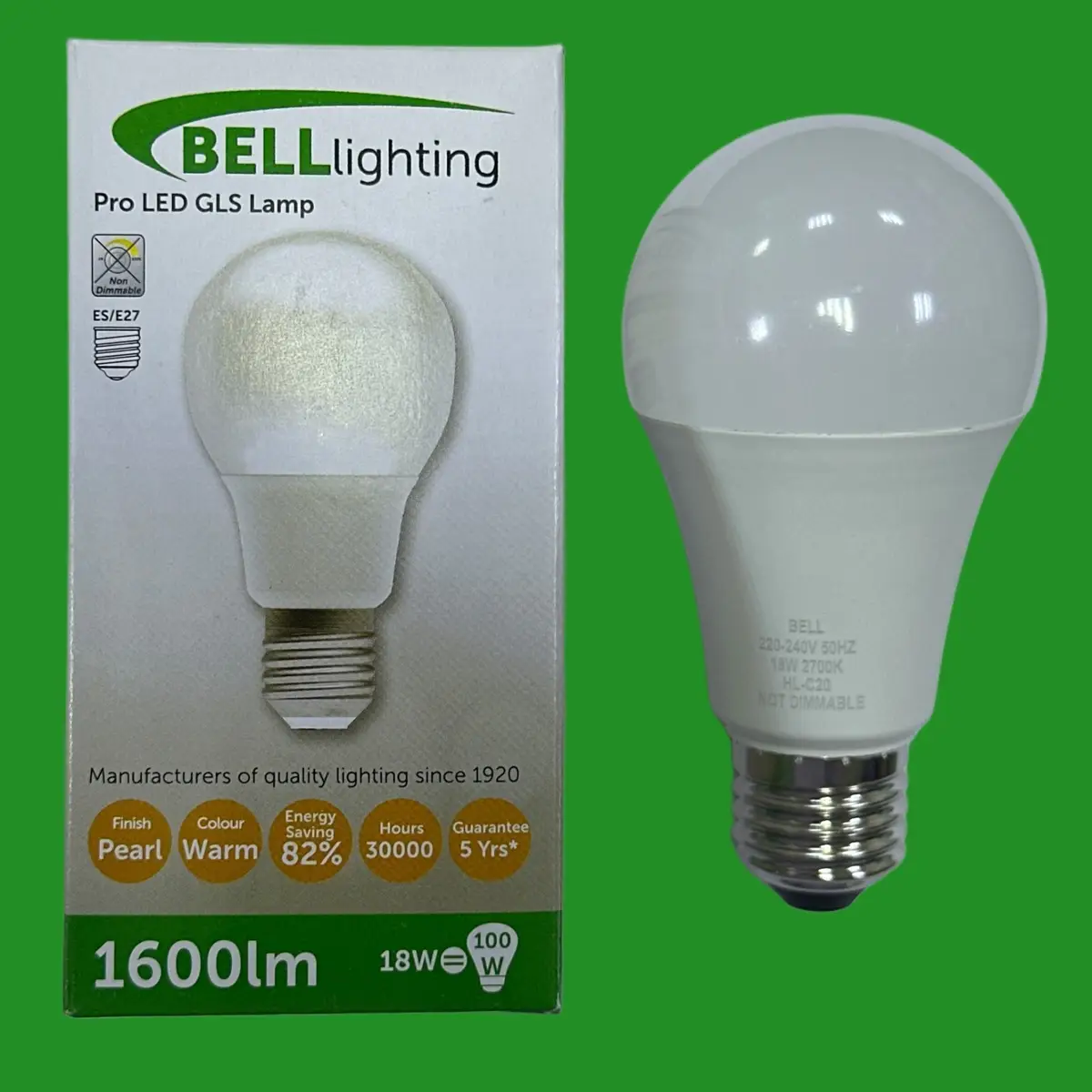 2x 18W (=100W) BELL Pro GLS LED Light Bulb 2700K Warm White ES E27 Edison Screw