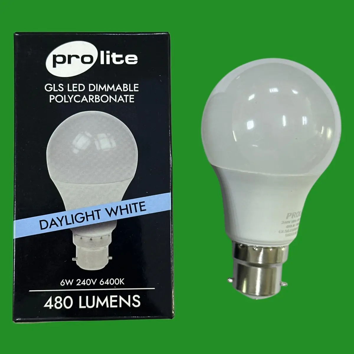 1x 6W (=40W) ProLite Dimmable LED GLS Light Bulb BC B22 6400K Daylight White