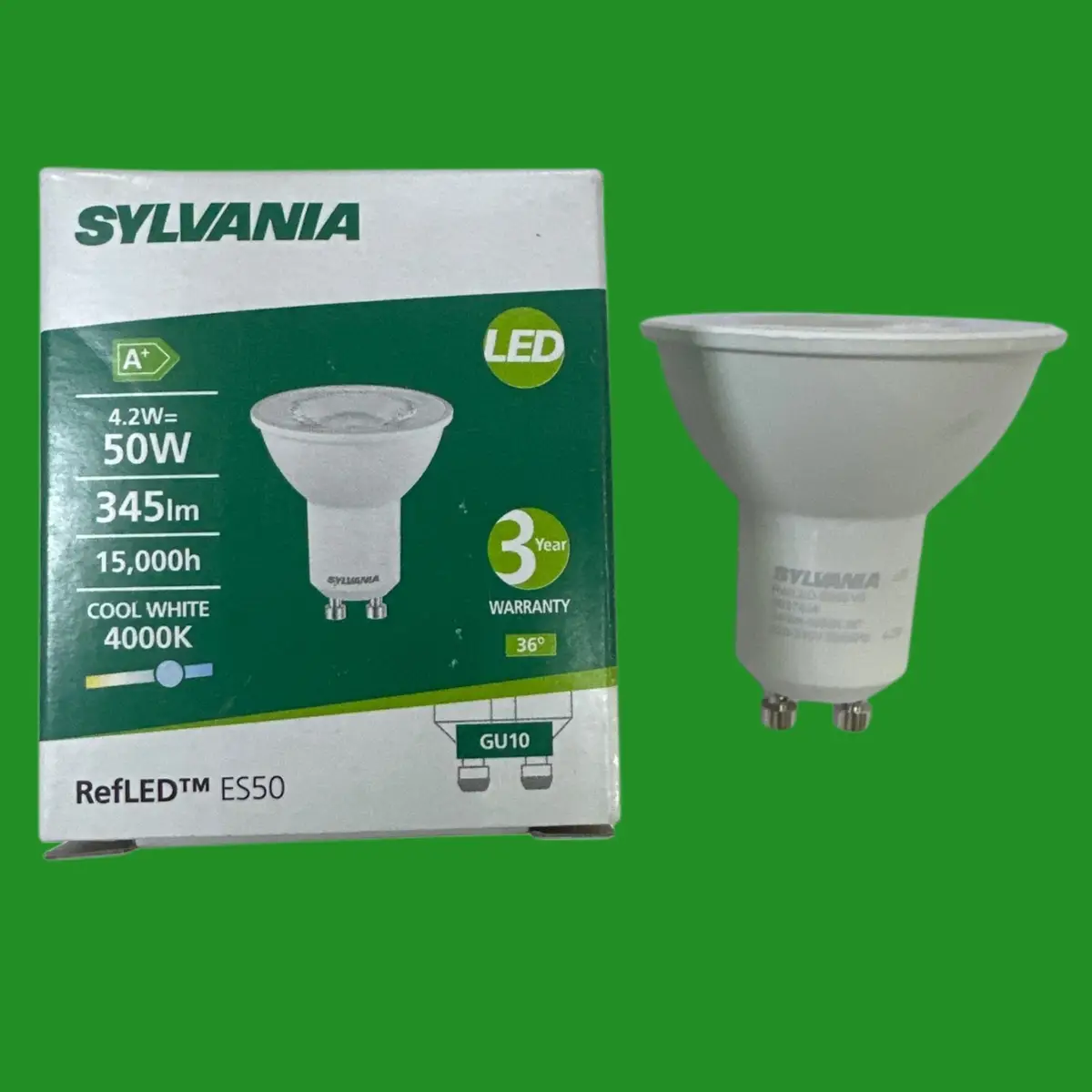 3x 4.2W (=50W) Sylvania LED GU10 Reflector Spot Light Bulbs 4000K Cool white