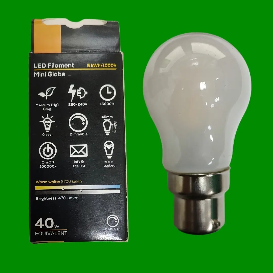 2x 4.5W (=40W) TCP Dimmable LED Filament Pearl Mini Globe Warm Light Bulb BC B22 - image 3 | Free standard UK delivery included | Discount Quality Products