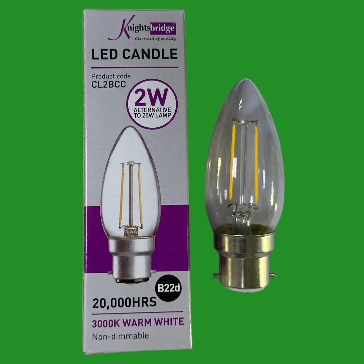 10x 2W (=25W) Knightsbridge Clear LED Filament Candle Light Bulbs 3000K BC B22