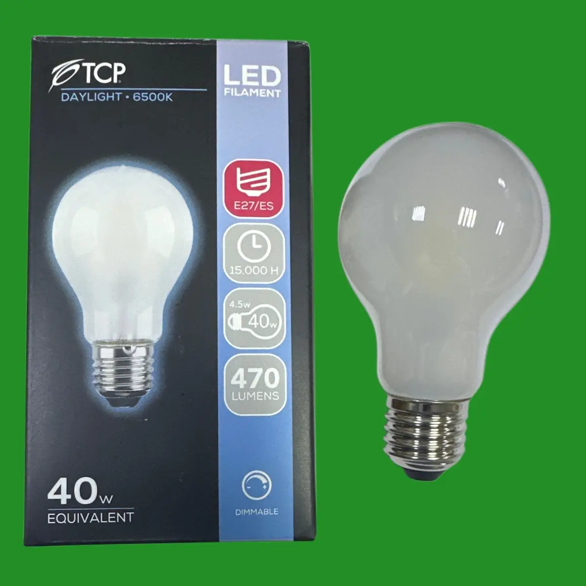 2x 4.5W =40W TCP Dimmable Frosted Filament LED GLS Light Bulbs ES E27 6500K Lamp