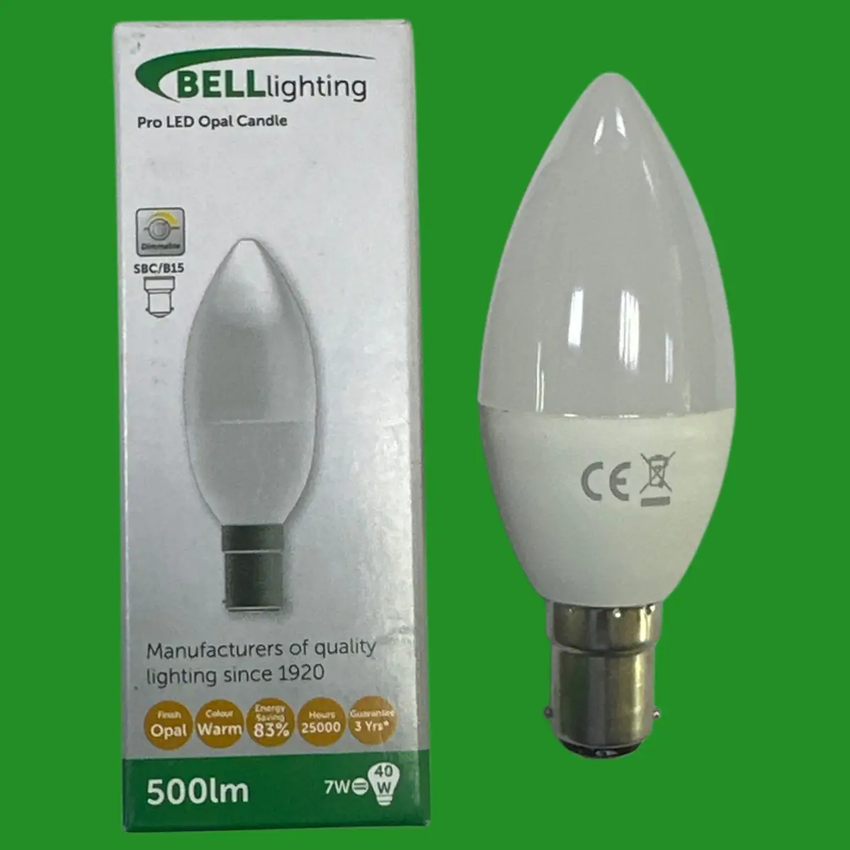 7W (=40W) Bell Pro Dimmable LED Opal Candle SBC B15 Warm White 2700K Light Bulb