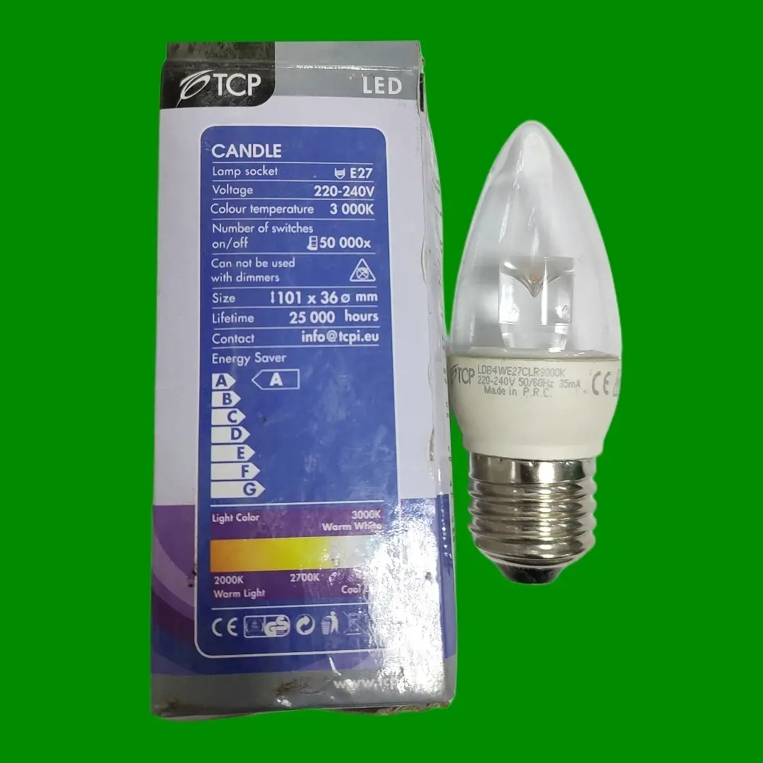 2x 4 (=20W) TCP LED Pearl Candle 3000K Light Bulbs ES E27 Edison Screw Lamp - image 3 | Free standard UK delivery included | Discount Quality Products