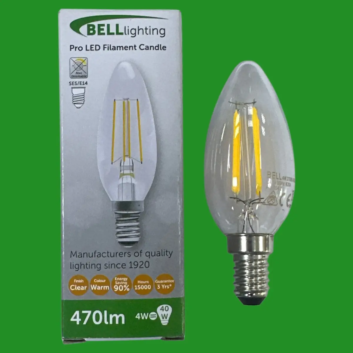 4x 4W (=40W) Bell Pro LED Filament Candle Light Bulb SES E14 Small Screw 2700K