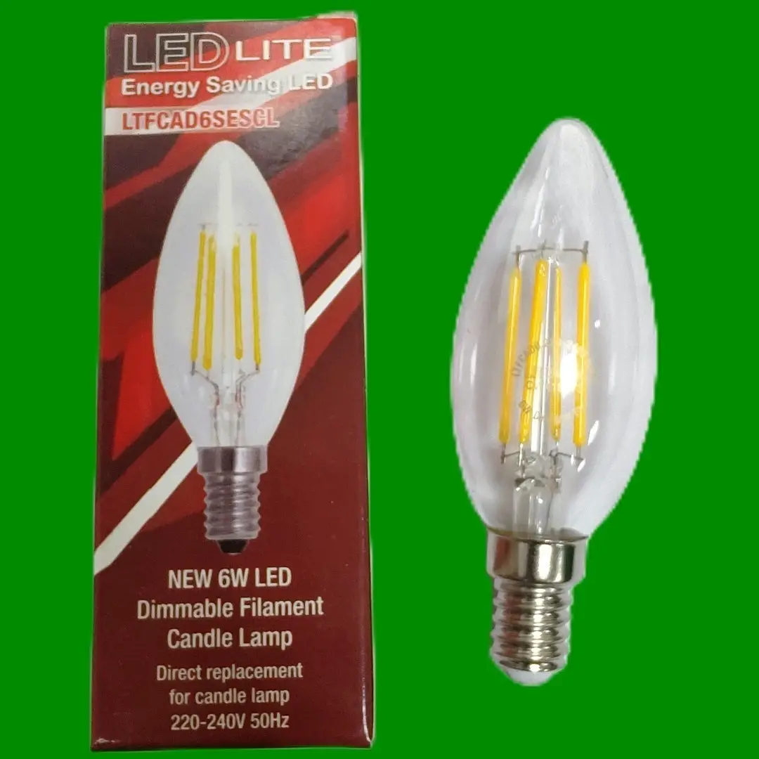 1x 6W (=60W) Dimmable LED Clear Candle Light Bulb 2700K SES E14 Small Screw