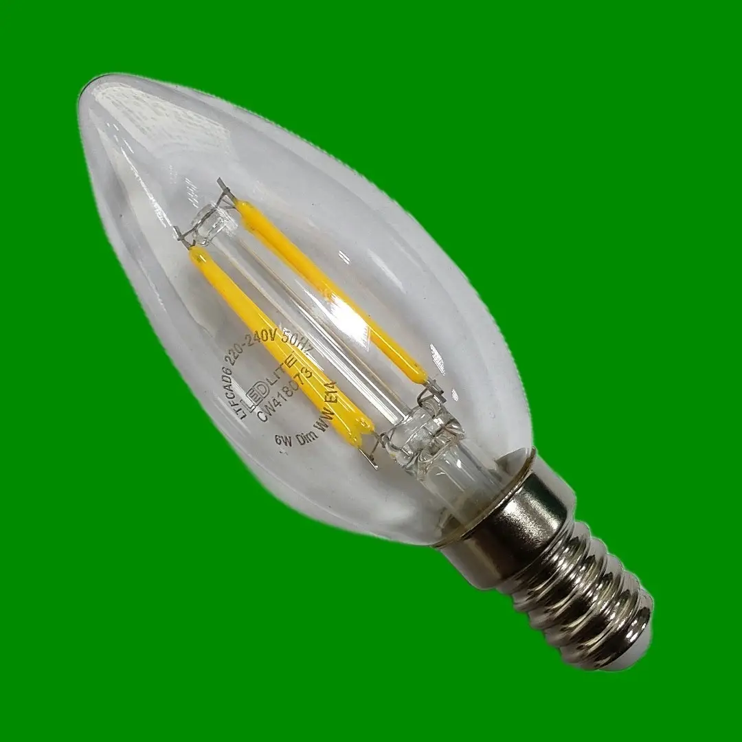 1x 6W (=60W) Dimmable LED Clear Candle Light Bulb 2700K SES E14 Small Screw - image 2 | Free standard UK delivery included | Discount Quality Products