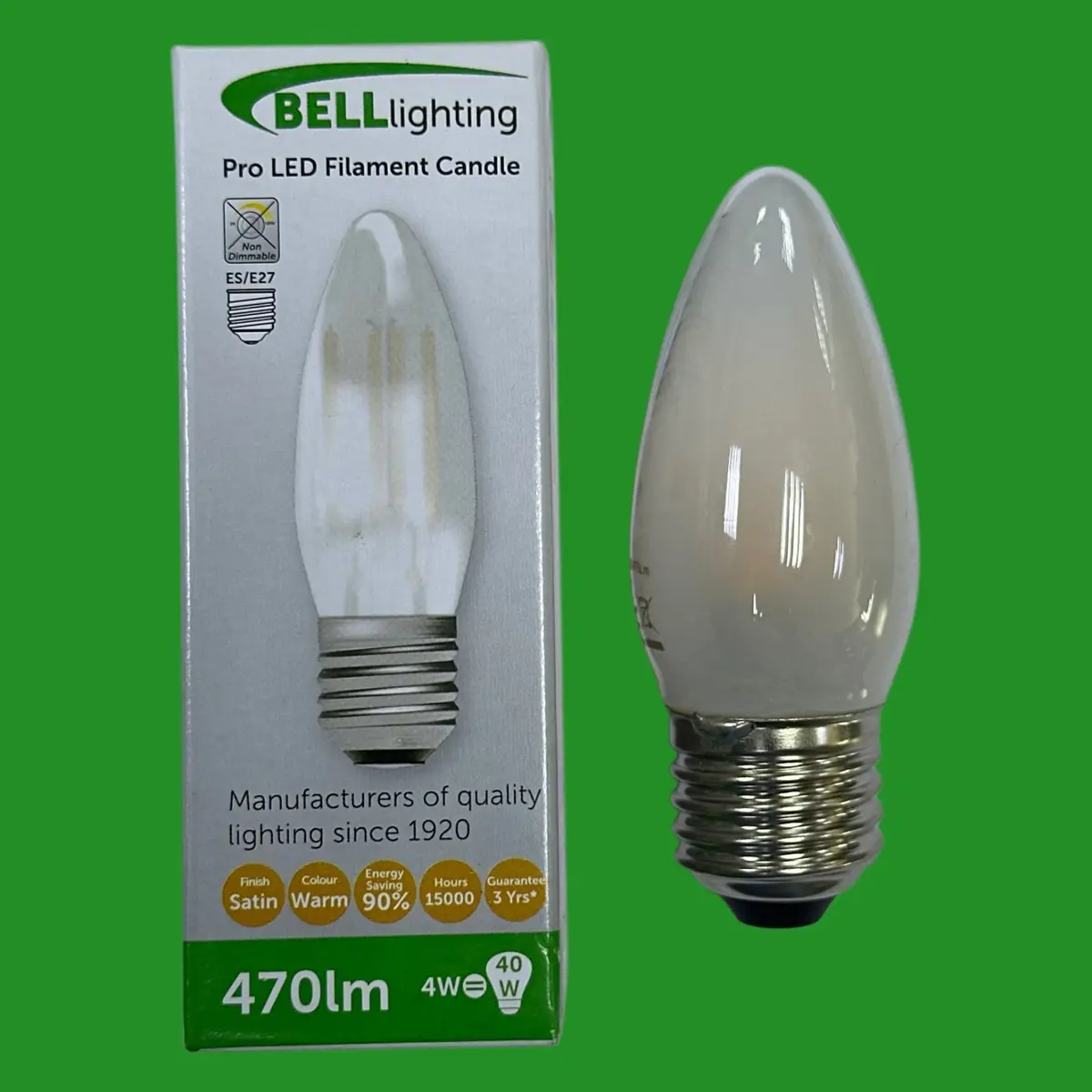 6x 4W (=40W) BELL Satin Pearl LED Filament Candle Light Bulbs 2700K ES E27 Screw
