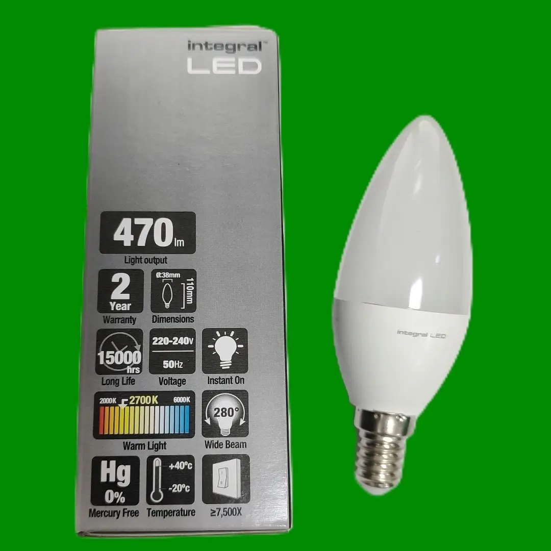 2x 6.2W (=40W) Integral Dimmable LED Candle Light Bulb 2700K SES E14 Small Screw - image 3 | Free standard UK delivery included | Discount Quality Products