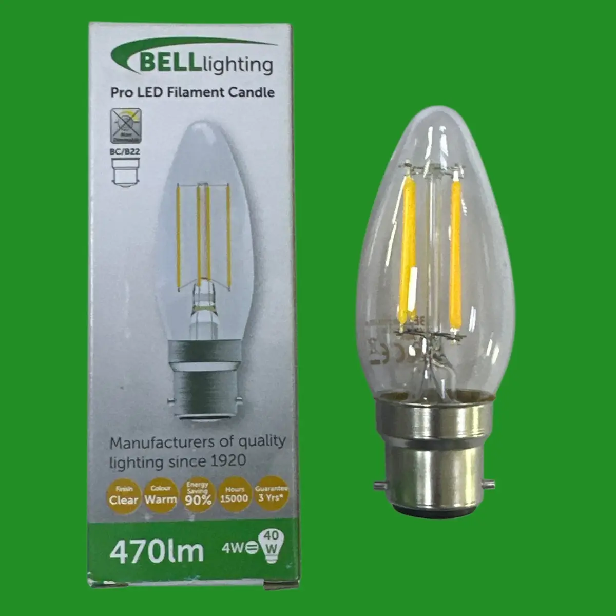 3x 4W (=40W) BELL Pro LED Filament Clear Candle Light Bulbs Bayonet BC B22 2700K