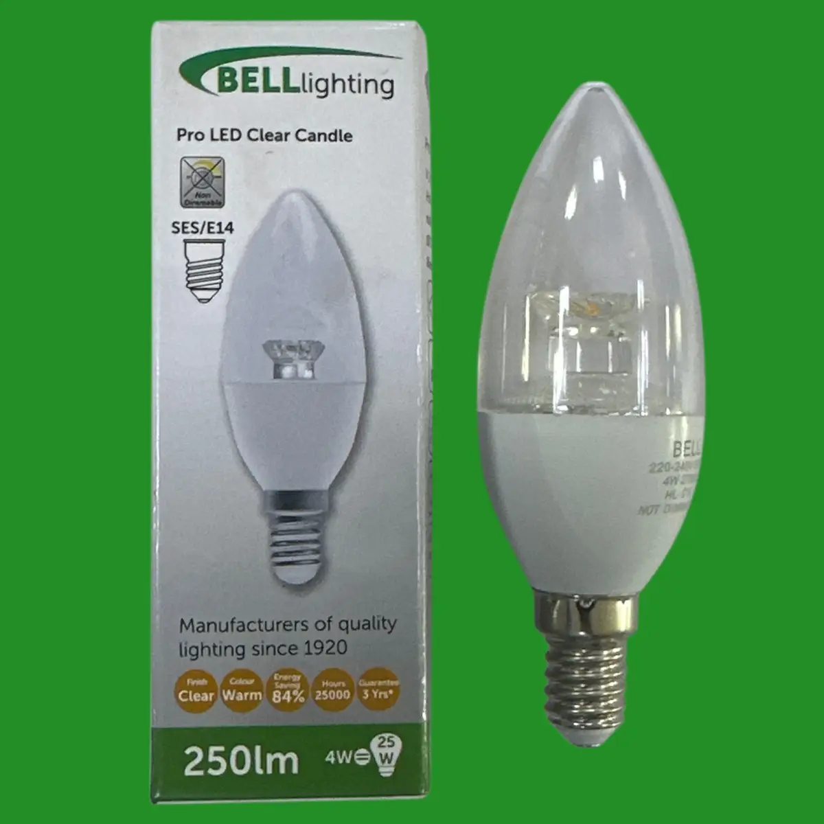 1x 4W (=25W) Bell Pro LED Clear Candle Light Bulb Small Screw SES E14 2700K