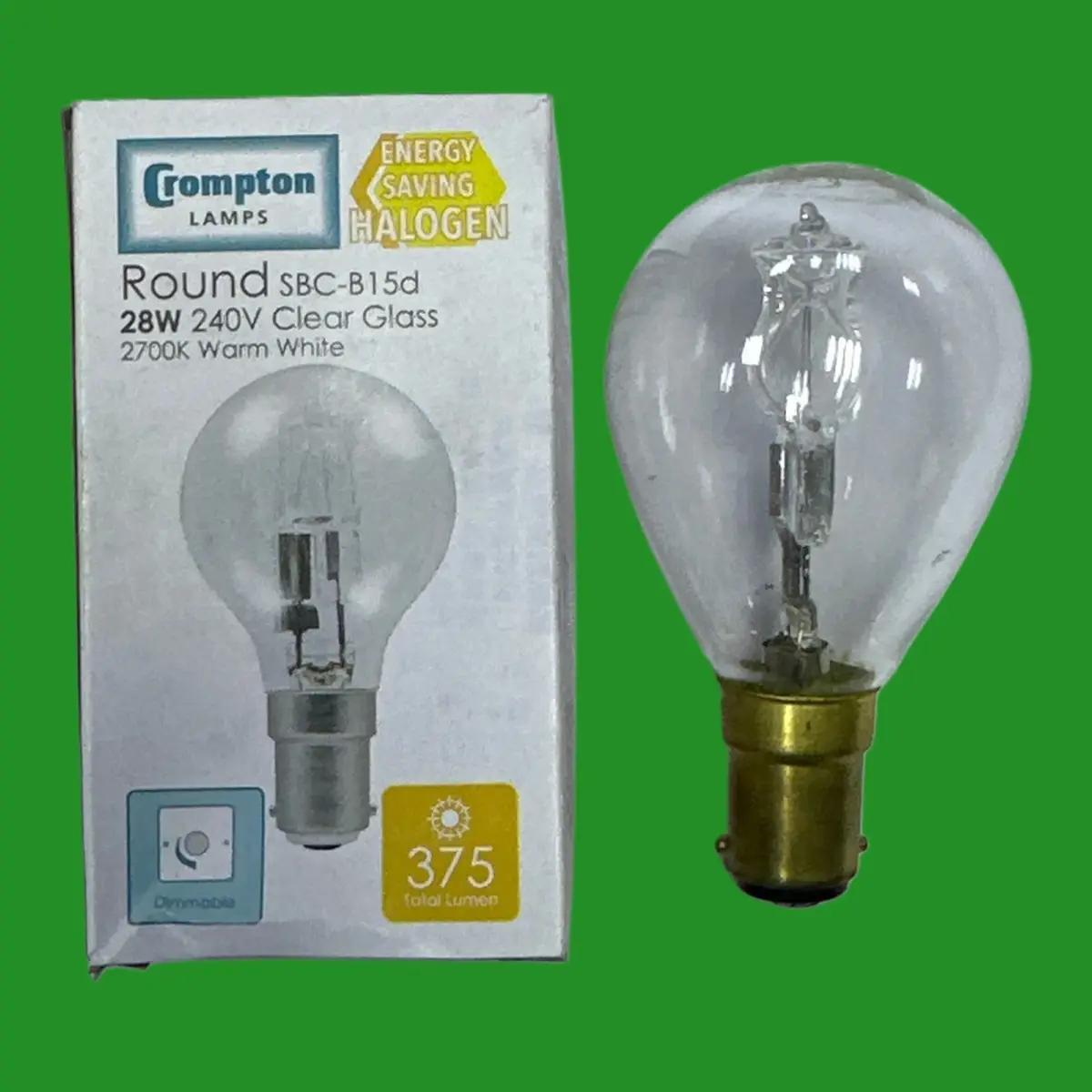 6x 28W (=37W) Crompton Halogen Dimmable Clear Round Golf G45 Light Bulb SBC B15