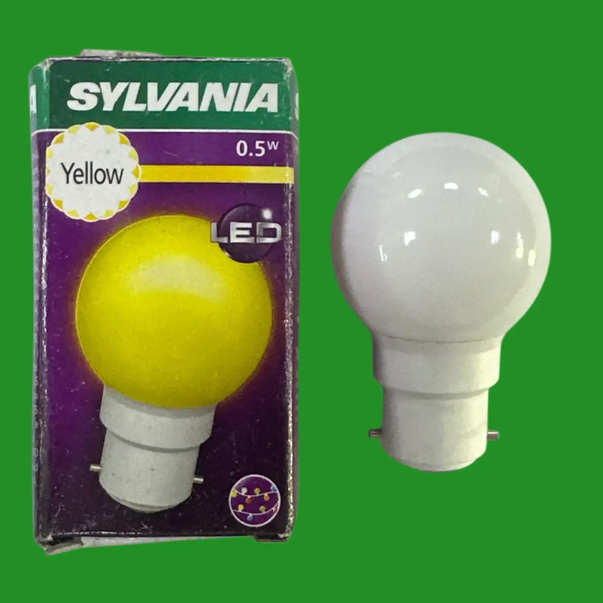 3x Sylvania 0.5W Yellow LED Coloured G45 Golf Round Party Light Bulb Lamp BC B22