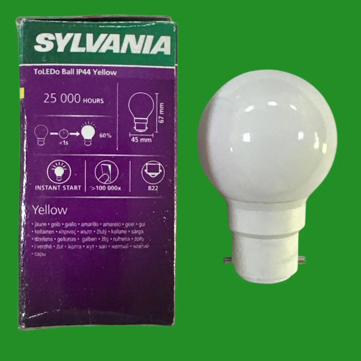 3x Sylvania 0.5W Yellow LED Coloured G45 Golf Round Party Light Bulb Lamp BC B22 - image 2 | Free standard UK delivery included | Discount Quality Products