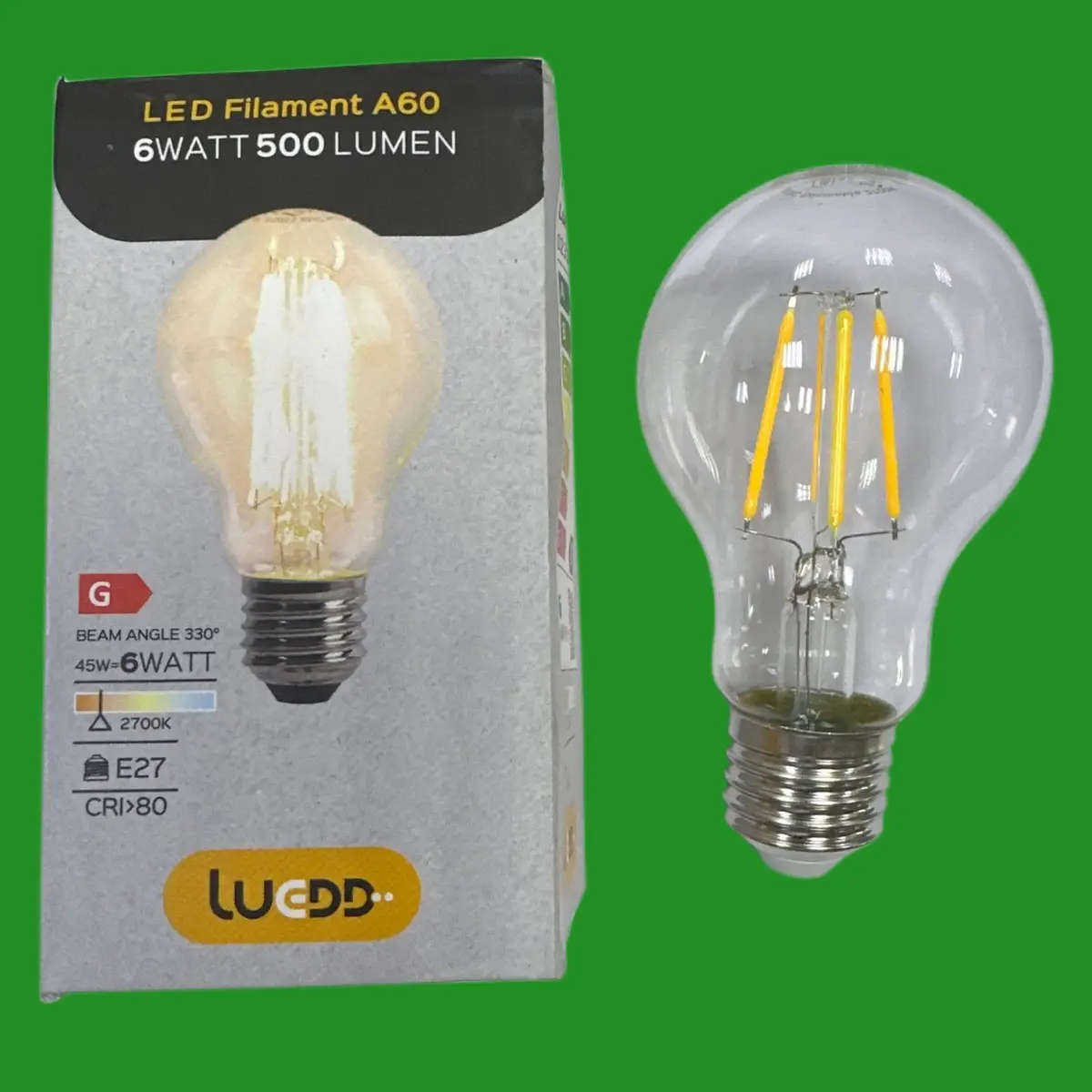 2x 6W =45W Luedd Dimmable Clear Filament LED GLS Light Bulbs ES E27 2700K Lamp