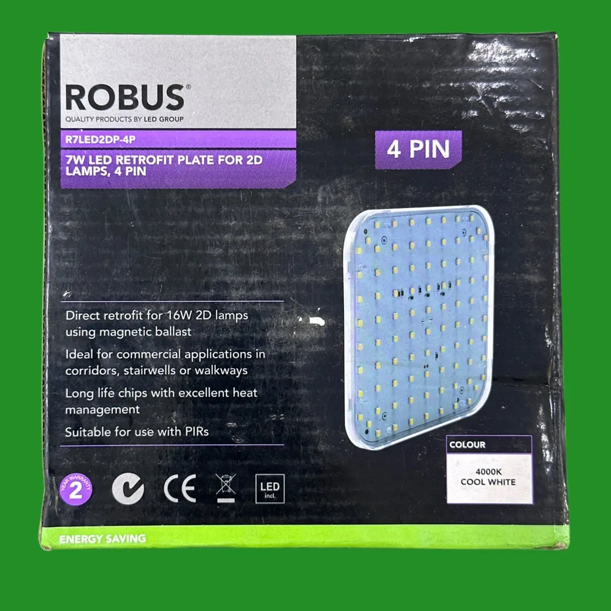 7W (=16W) Robus Magnetic Retrofit LED GR10Q 4pin 4000K 2D Light Bulb Double D
