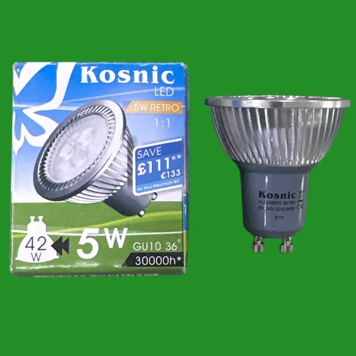 1x 5W (=42W) Kosnic GU10 LED Reflector Spot light Bulbs Lamp 3000K Warm White