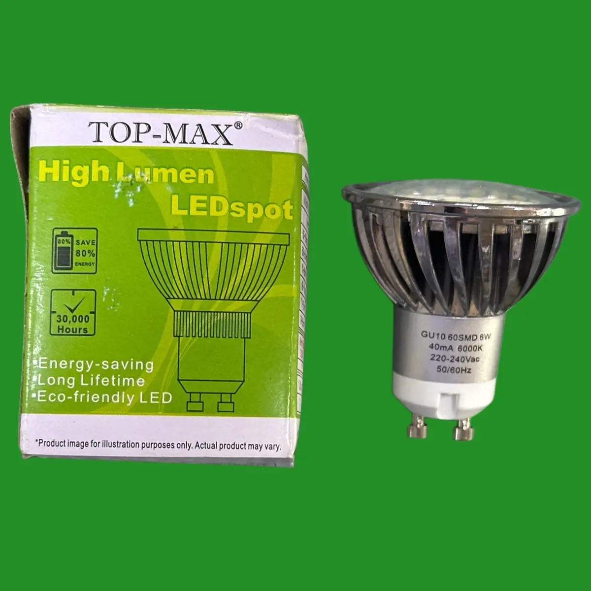 1x 6W (=50W) Top-Max LED GU10 Reflector Spot Light Bulbs 6000K Daylight White