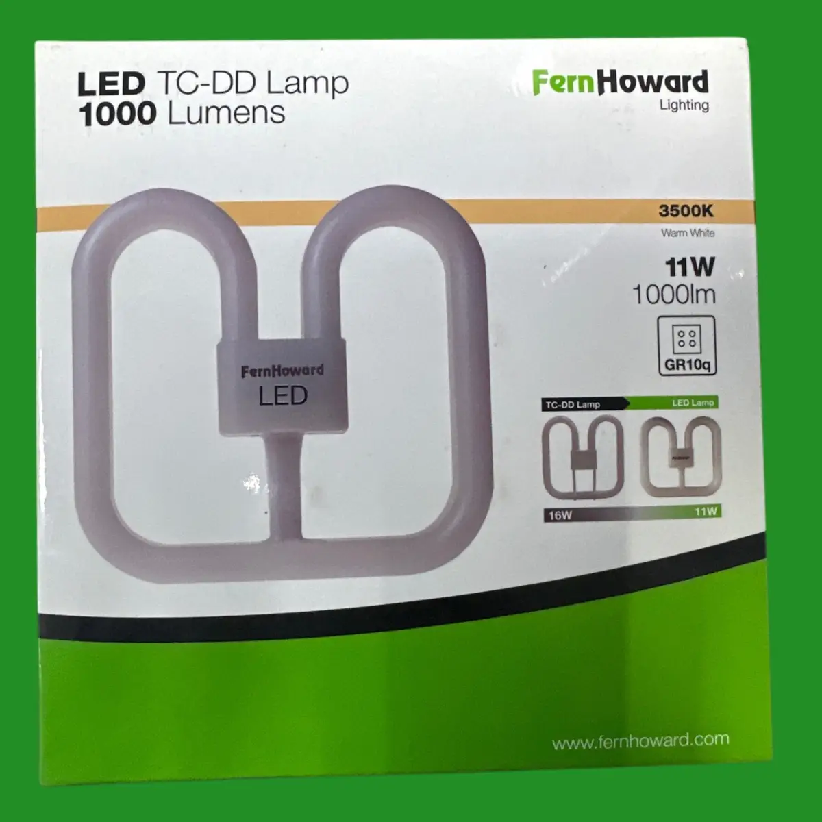 11W (=16W) Fern Howard HF Retrofit LED GR10Q 4pin 3500K 2D Light Bulb Double D
