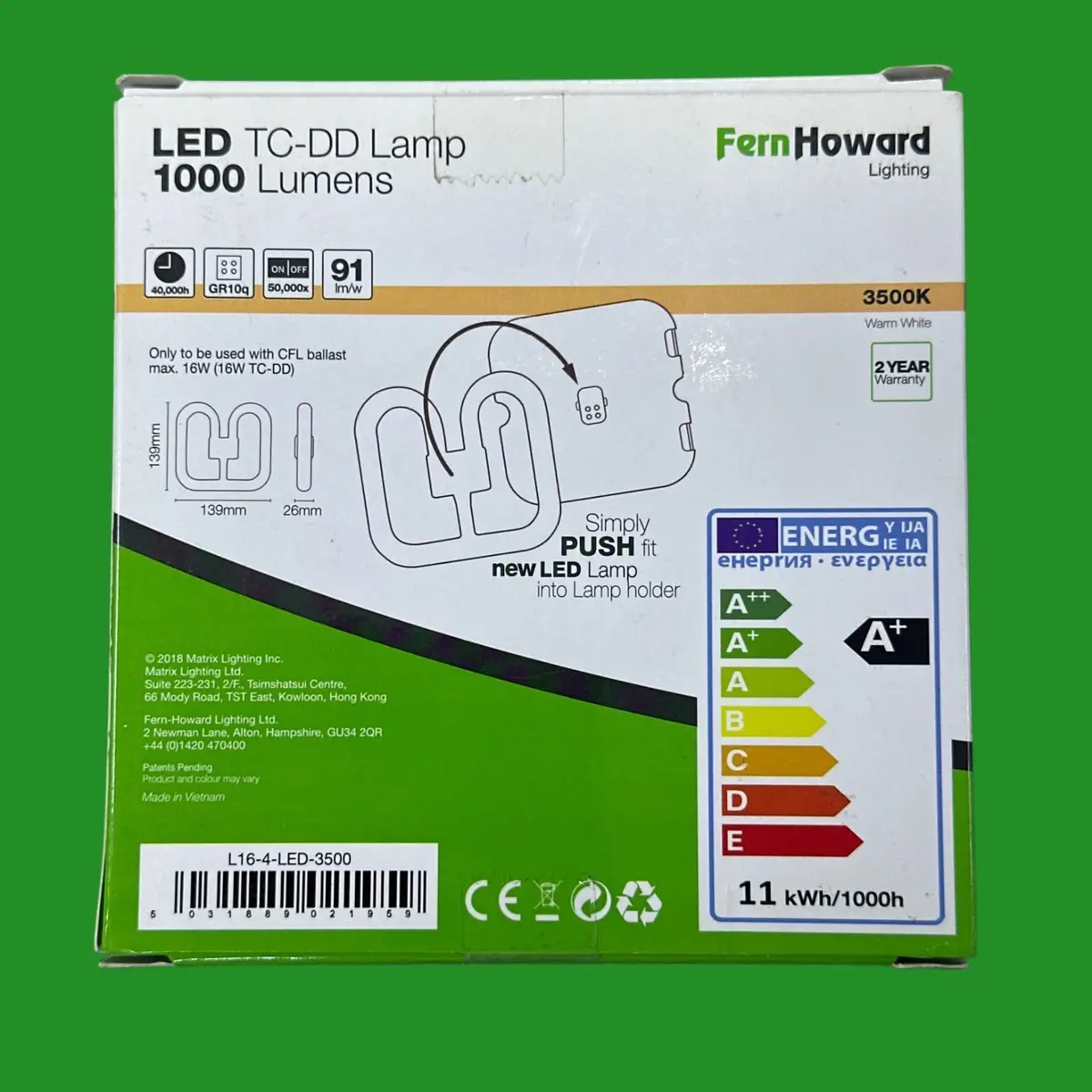 11W (=16W) Fern Howard HF Retrofit LED GR10Q 4pin 3500K 2D Light Bulb Double D - image 2 | Free standard UK delivery included | Discount Quality Products