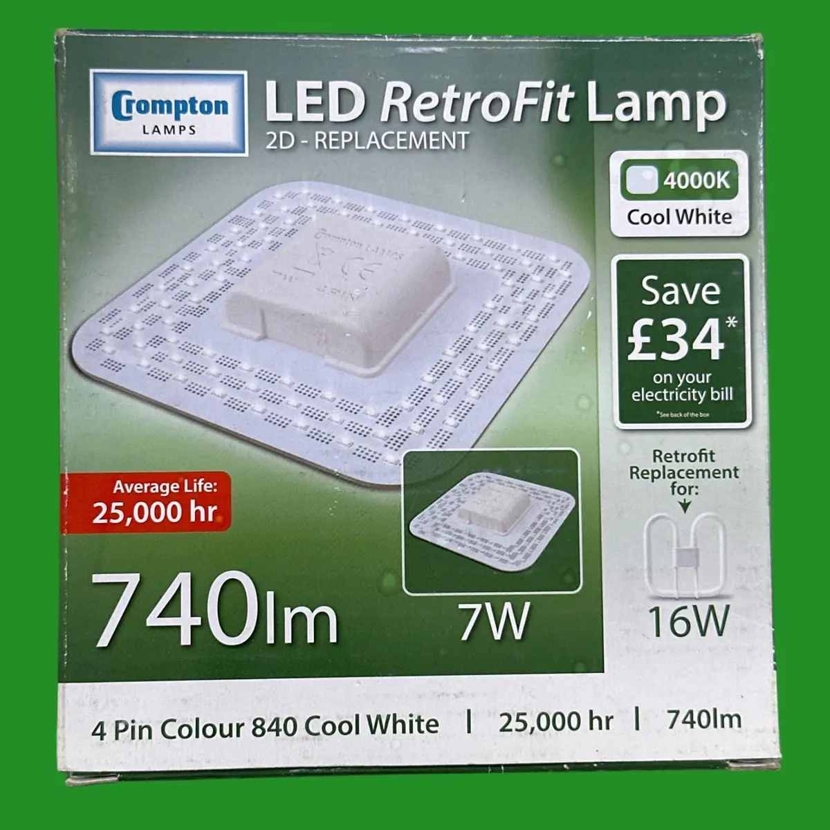 1x 7W (=16W Replacement) Crompton LED GR10q 4 pin 4000K 2D Light Bulb Double D