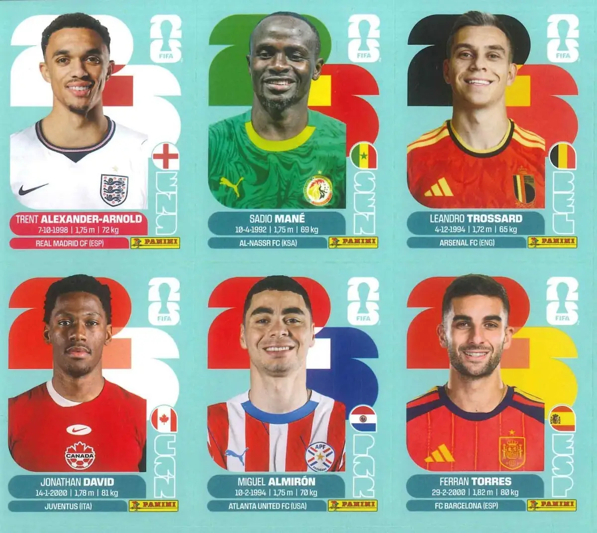 Panini 6 Stickers, Football, Soccer, FIFA World Cup 2026, Trent Alexander-Arnold