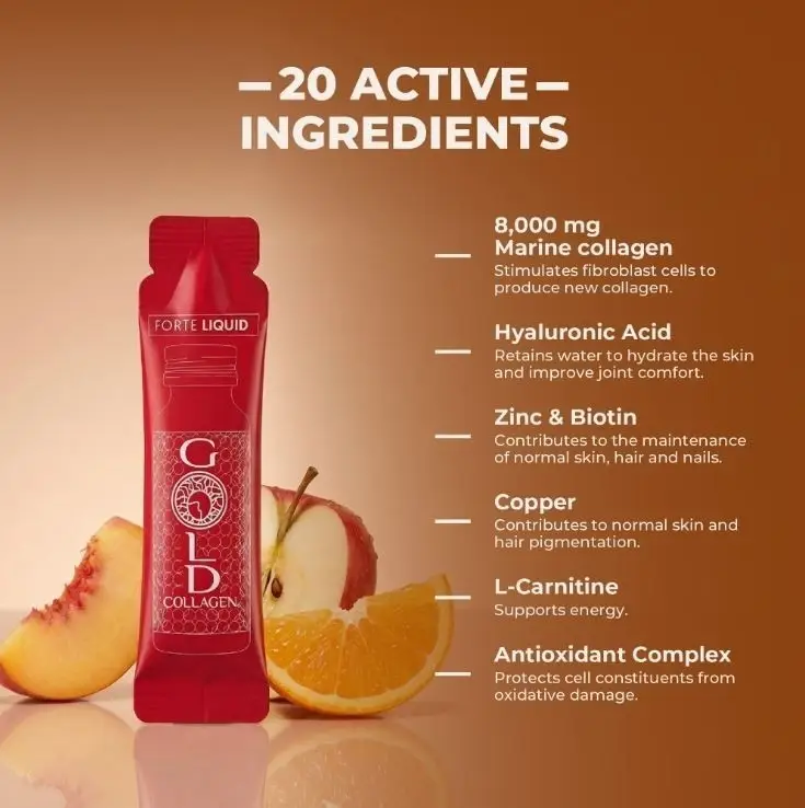 1x 25ml Gold Collagen Forte Liquid Supplement Sachet, Improve Skin, Hair & Nails - image 2 | Free standard UK delivery included | Discount Quality Products