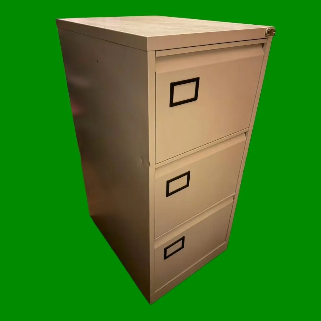 Steel Filing Cabinet, 3 Drawer, Lockable with Key, Office Document Files Storage