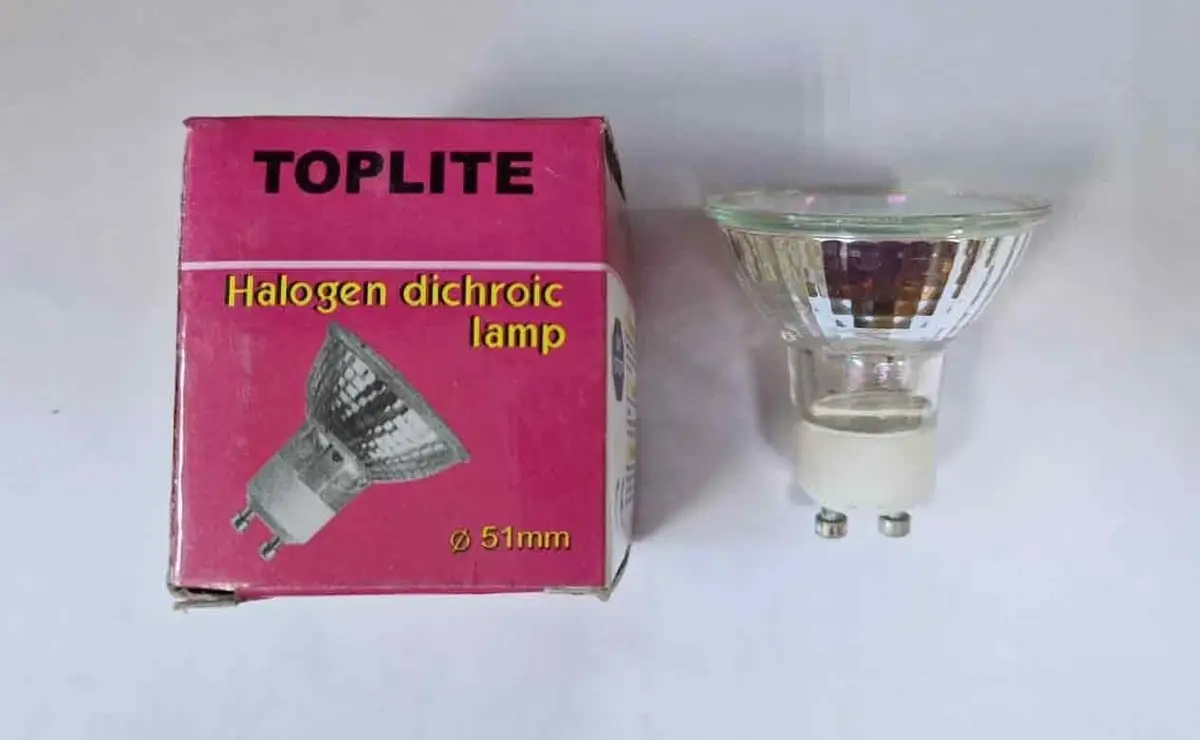 1x 50W Toplite GU10 Green Coloured Halogen Dichroic Reflector Spot Light Bulb