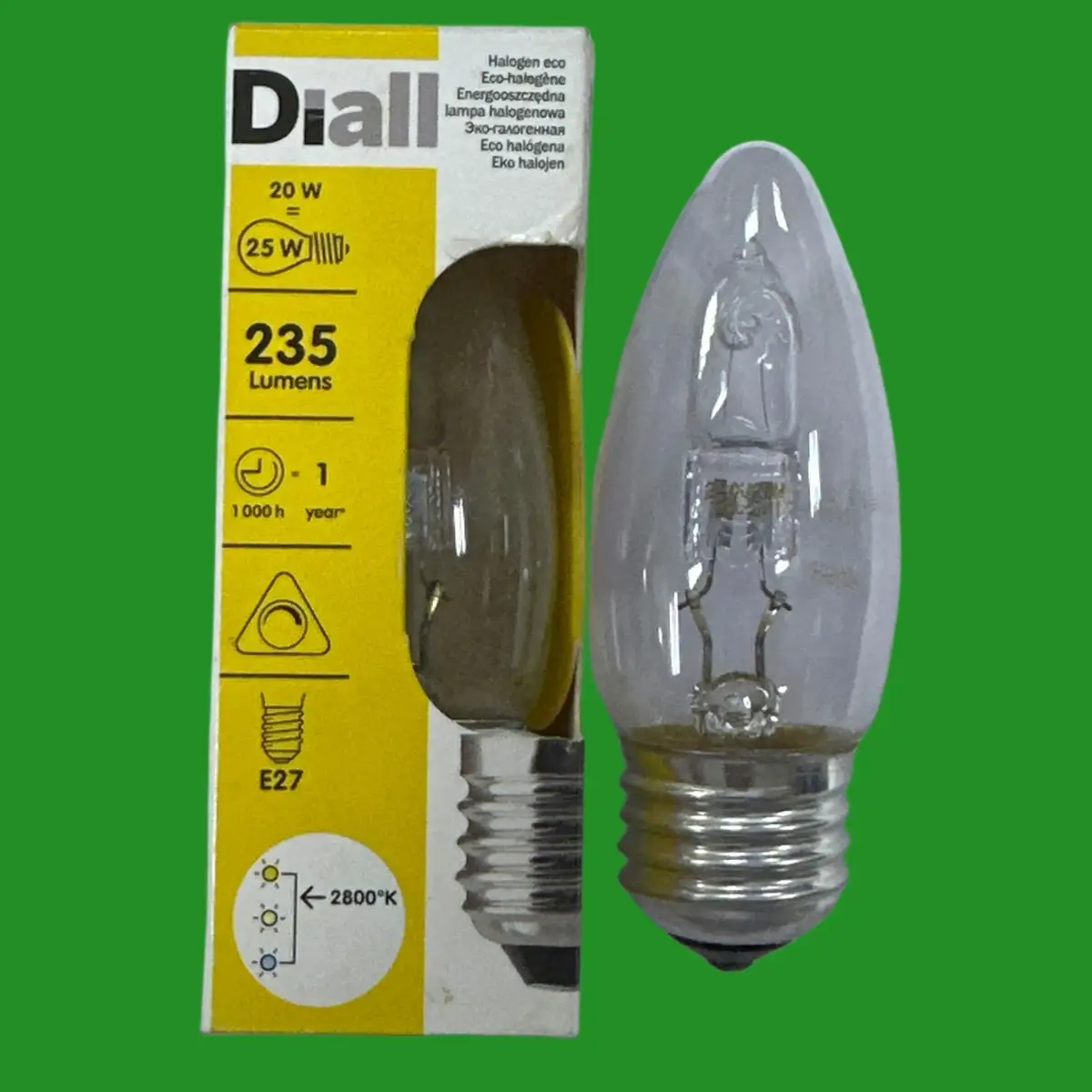 3x 20W (=25W) Diall Dimmable Halogen Clear Candle Light Bulbs ES E27 Screw Lamps