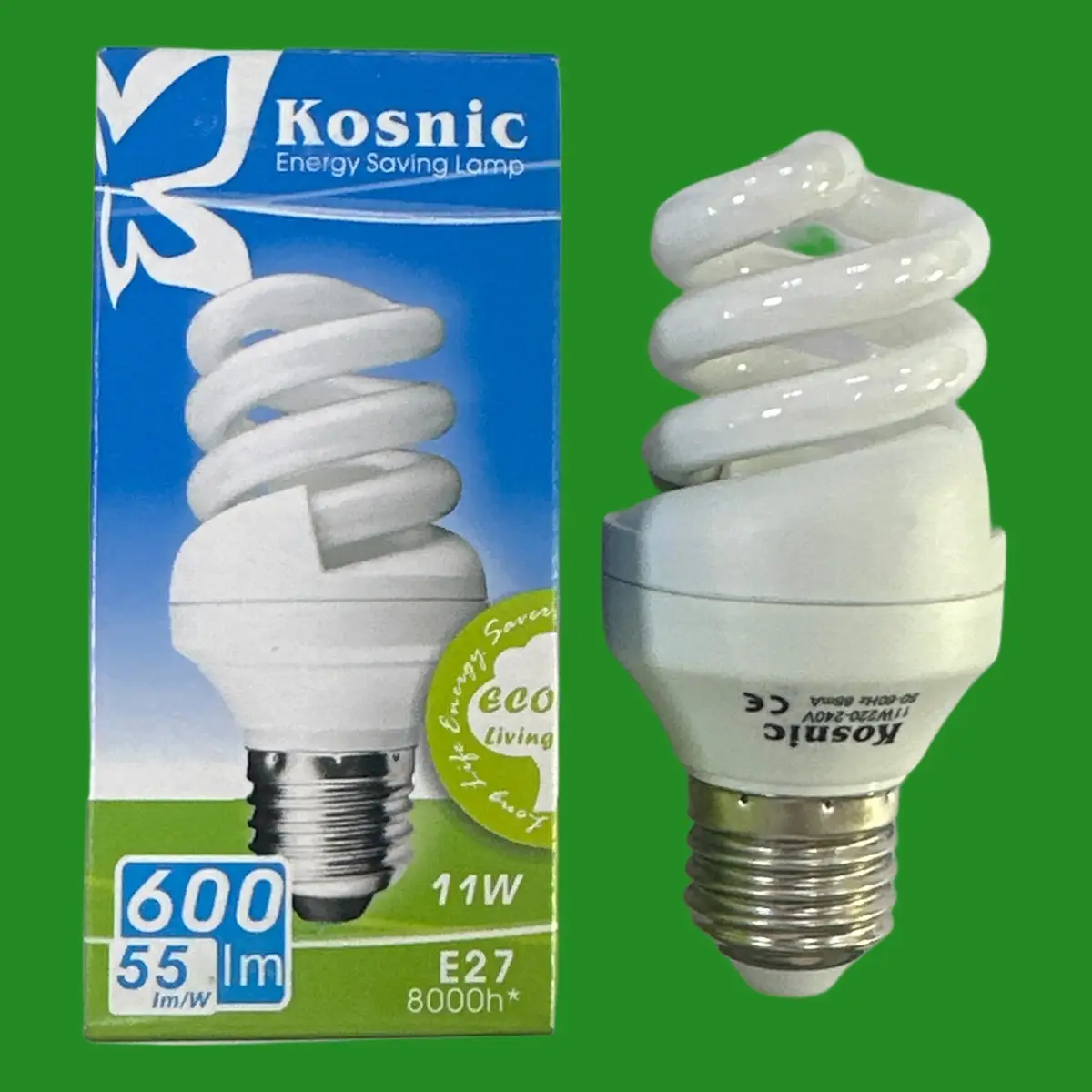 10x 11W (=50W) Kosnic CFL Spiral Light Bulbs, Edison Screw ES E27 6500K Daylight