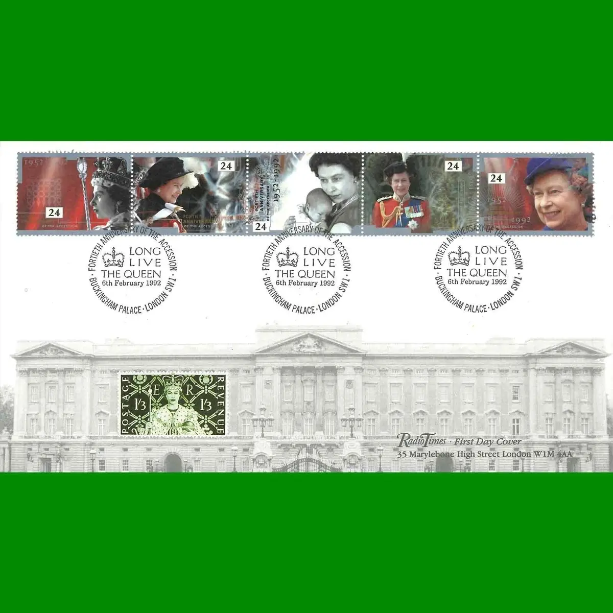 FDC Queens 40th Anniversary of Accession, Radio Times First Day Cover, 6.2.1992
