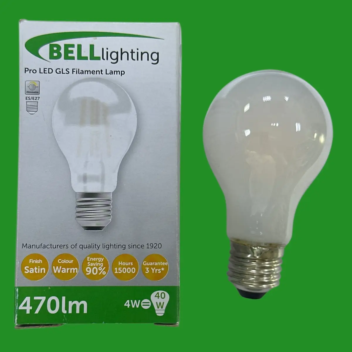 4W (=40W) BELL Dimmable Pro LED Filament GLS Pearl Light Bulb 2700K ES E27 Screw