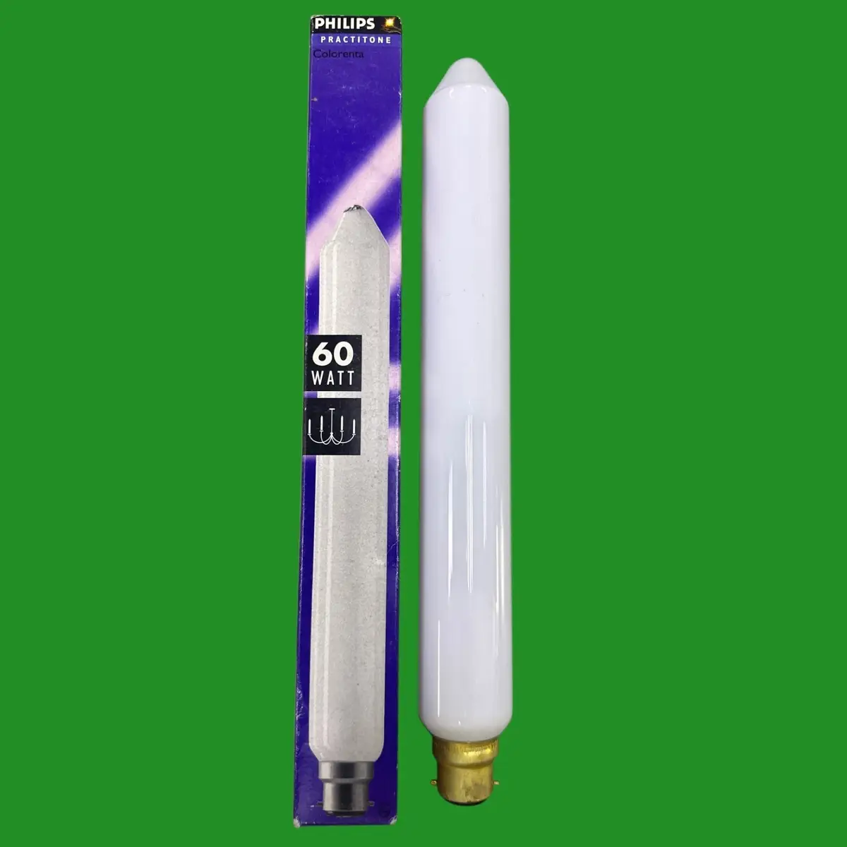60W Philips Colorenta 305mm Opal Tube  Church Candle Light Bulb, BC B22, Bar