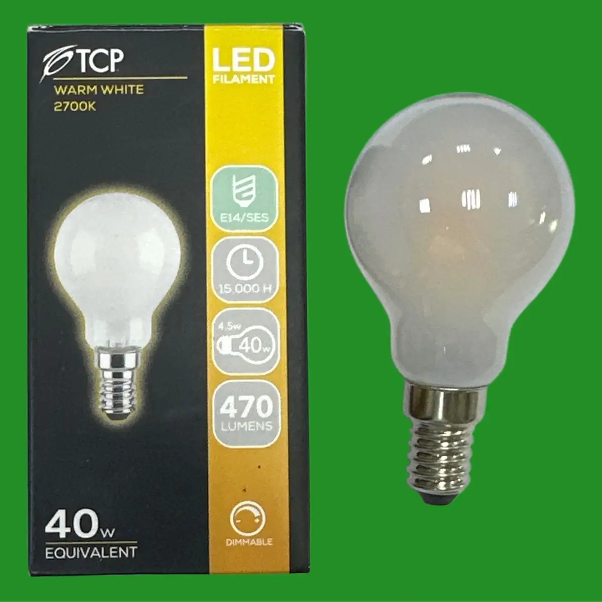 4.5W (=40W) TCP Dimmable LED Filament Pearl Mini Globe Golf Light Bulb SES E14