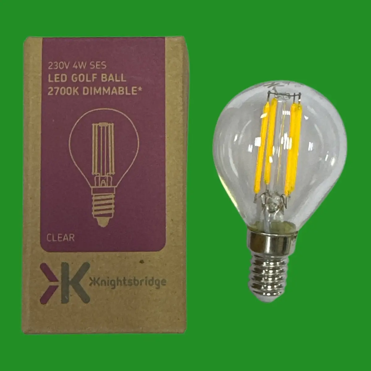 2x 4W Knightsbrige Dimmable Clear LED Filament Golf Round Light Bulb SES E14
