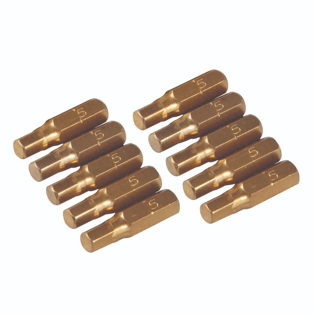 10x No. 5x25mm 5mm Gold Screwdriver Bits Titanium Coated 1/4″ Hex Drive S2 Steel