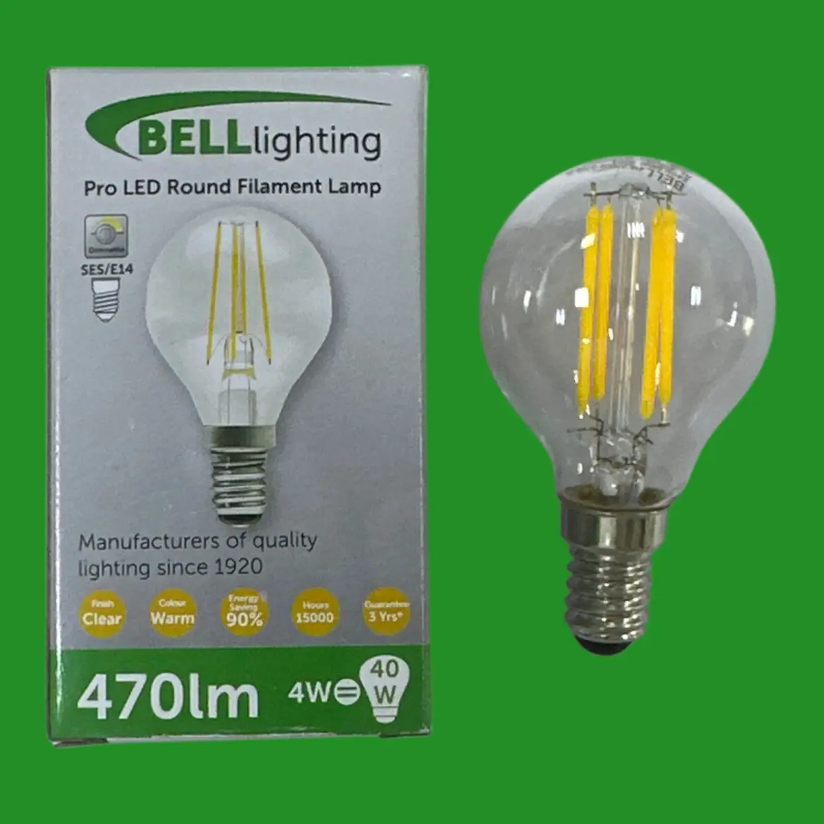 4W (=40W) Bell Dimmable Clear LED Filament Golf Round Light Bulb SES E14 2700K