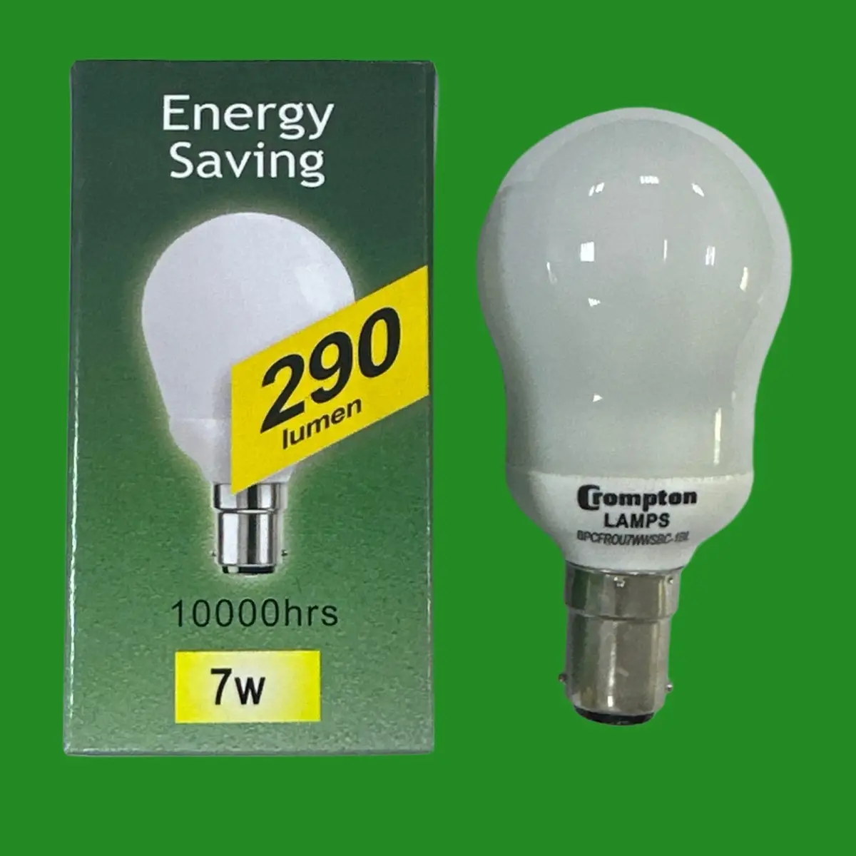2x 7W (=30W) Crompton Round Golf CFL Light Bulb Low Energy SBC B15 Small Bayonet