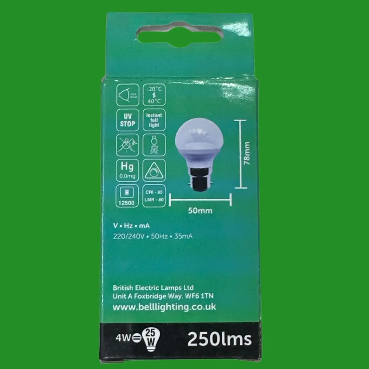 1x 4W (=25W) BELL Pro LED Dimmable Round Light Bulb BC B22 4000K Cool White Lamp - image 3 | Free standard UK delivery included | Discount Quality Products