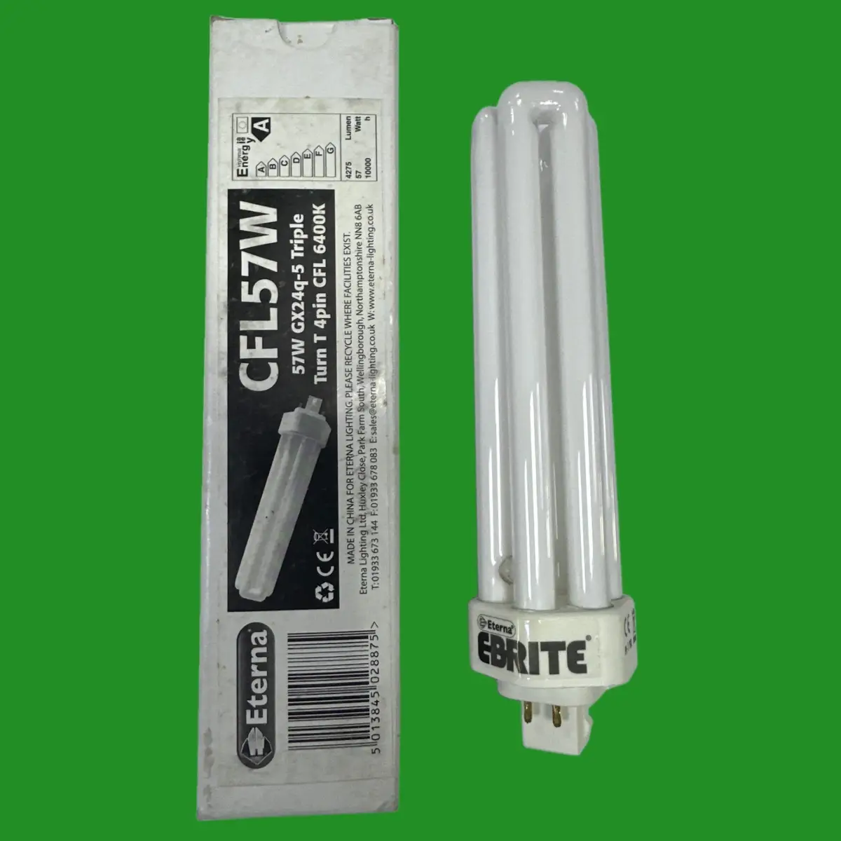 1x 57W Eterna GX24q-5, 4 pin Low Energy PLT PL CFL Light Bulb 64000K Daylight