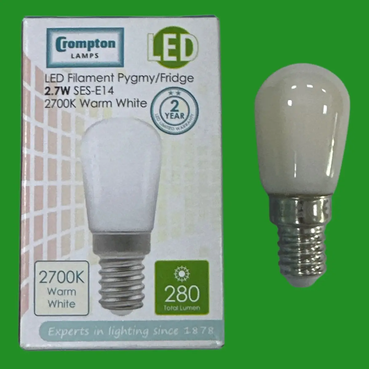 2x 2.7W (=27W) Crompton LED Filament Pygmy Appliance Fridge Light Bulb SES E14